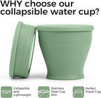 TakeToday Collapsible Travel Cup - Silicone Foldable Water Cup, BPA-Free with Lid & Waterproof Bag - Drinking Cup Set for Office, Camping & International Travel（8 Oz, Green）