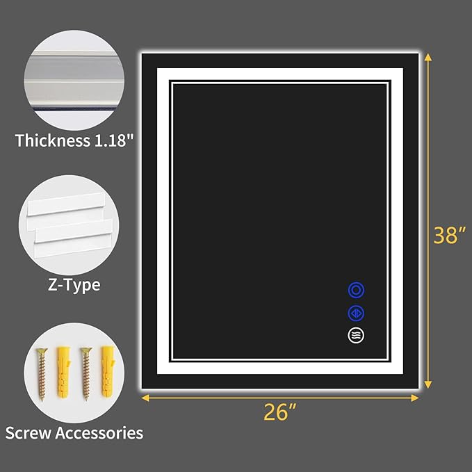 38"x26" LED Bathroom Mirror - Image 9