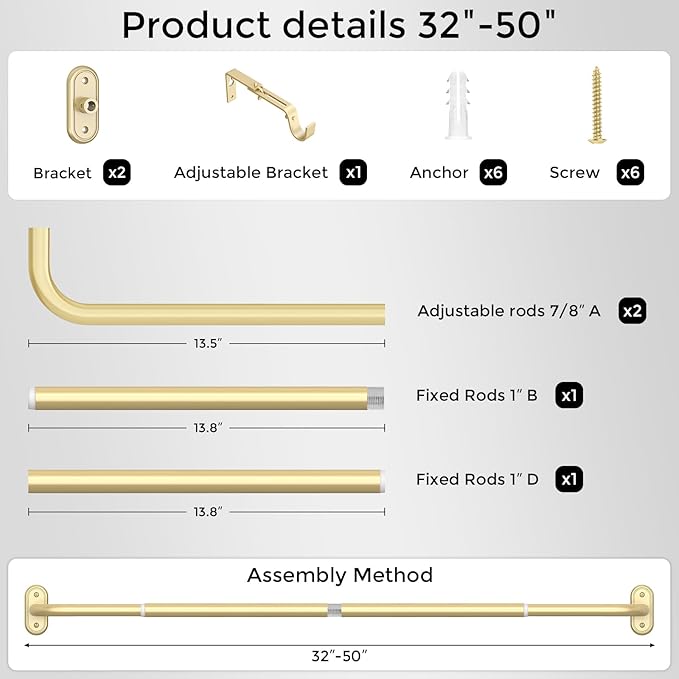 Curtain Rods 32-46 Inch, 1 Inch Adjustable Heavy Duty Room Darkening Window - Image 7