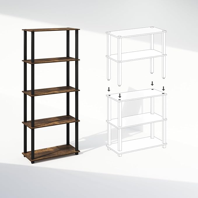 Furinno Turn-S-Tube Storage Shelves Set of 2, 3-Tier Book Shelf, Corner Shelf - Image 4