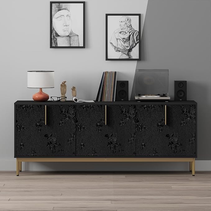 Erfoni Black Peel and Stick Wallpaper Black Floral Embossed Contact Paper - Image 8