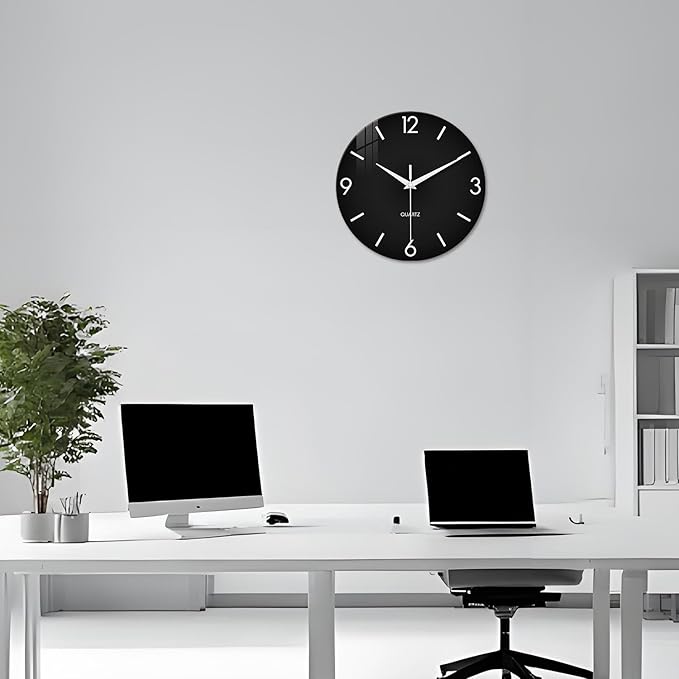 XFM Black Simple Wall Clock14 Inch Kitchen Wall Clocks Battery Operated - Image 4