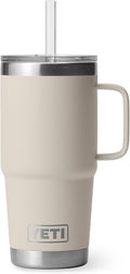 YETI Rambler 25 oz Tumbler with Handle and Straw Lid, Travel Mug Water Tumbler, Vacuum Insulated Cup with Handle, Stainless Steel, Cape Taupe