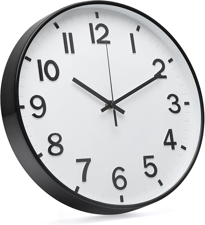 Wall Clock 12Inch White-Black Modern Simple Quartz Decorative Clock Non-Ticking - Image 2