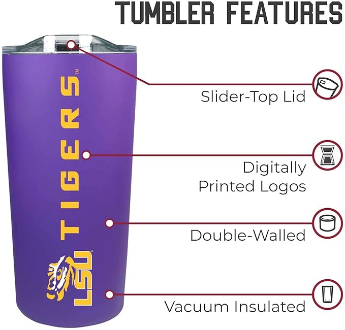 Campus Colors NCAA Stainless Steel Tumbler perfect for Gameday - 18 oz - Double Walled - Keeps Drinks Perfectly Insulated (LSU Tigers - Purple)