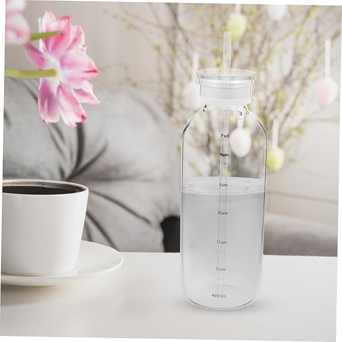 High Borosilicate Glass Beverage Cup with Straw and Dual Lids Portable Transparent Juice Bottle for Home Office Cafe Use Easy-clean Glass Mug with Brush