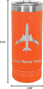 LaserGram 22oz Vacuum Insulated Skinny Tumbler, Jet Airplane, Personalized Engraving Included (Orange)