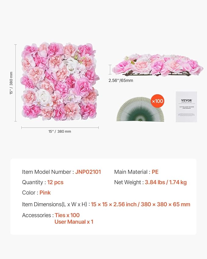 VEVOR 3D Flower Wall Panel, Artificial Floral Wall Background Mesh Backing Mat - Image 7