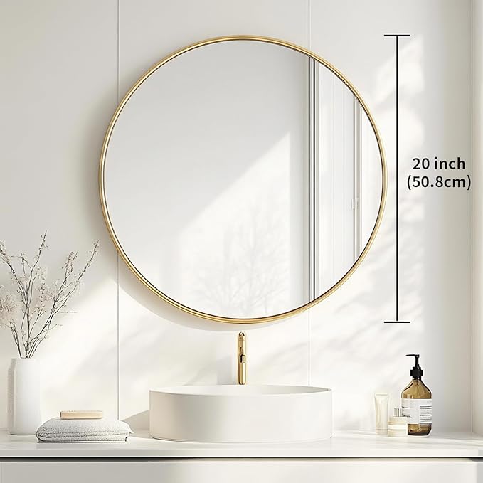 Oruii Gold Circle Mirror, 20 inch Round Mirror Metal Frame, Living Room - Image 3