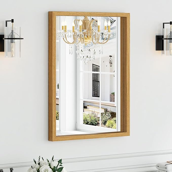 Syndra Natural Wood Frame Bathroom Mirror, 22x30'' Modern Vanity Mirror by Syndra