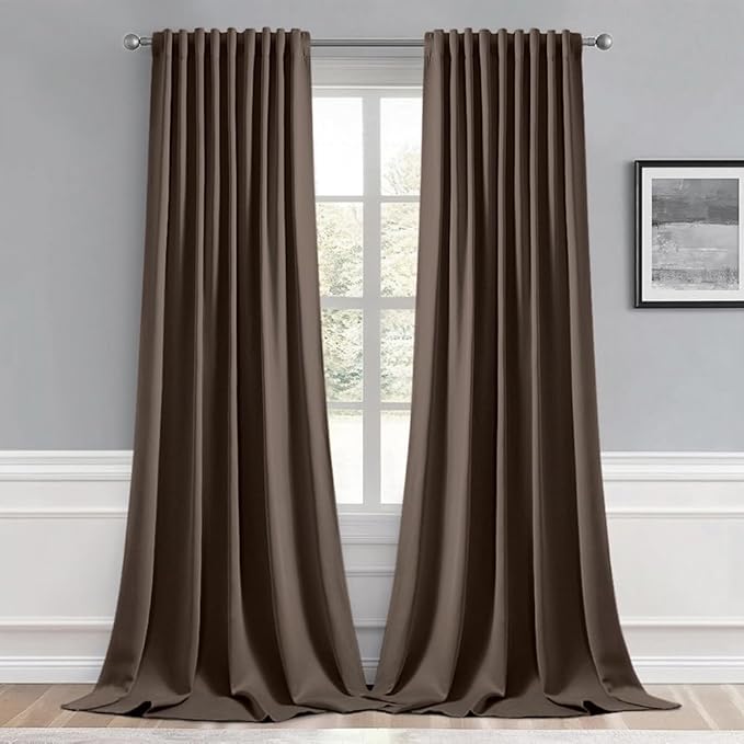 MIULEE Chocolate Brown Back Tab Blackout Curtains 108 Inch Long 2 Panels Set by MIULEE