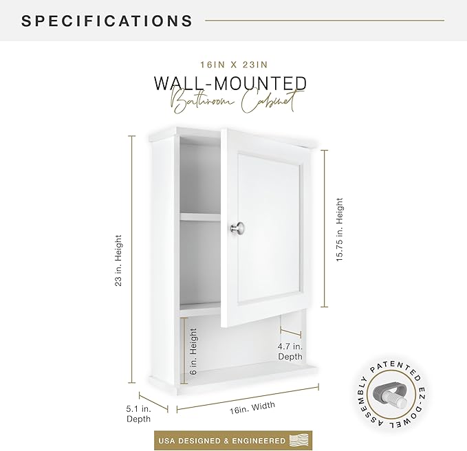 MCS 23x16 White Medicine Cabinet Organizer, Wall Mounted Bathroom Cabinet - Image 3