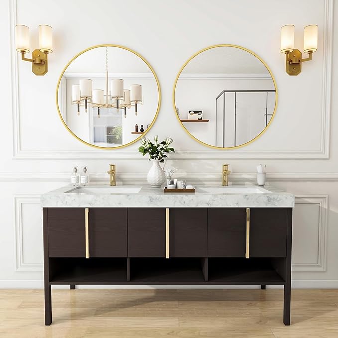 VooBang Gold Round Bathroom Mirror, 24 inch Circle Wall Mounted Hanging Mirror - Image 8