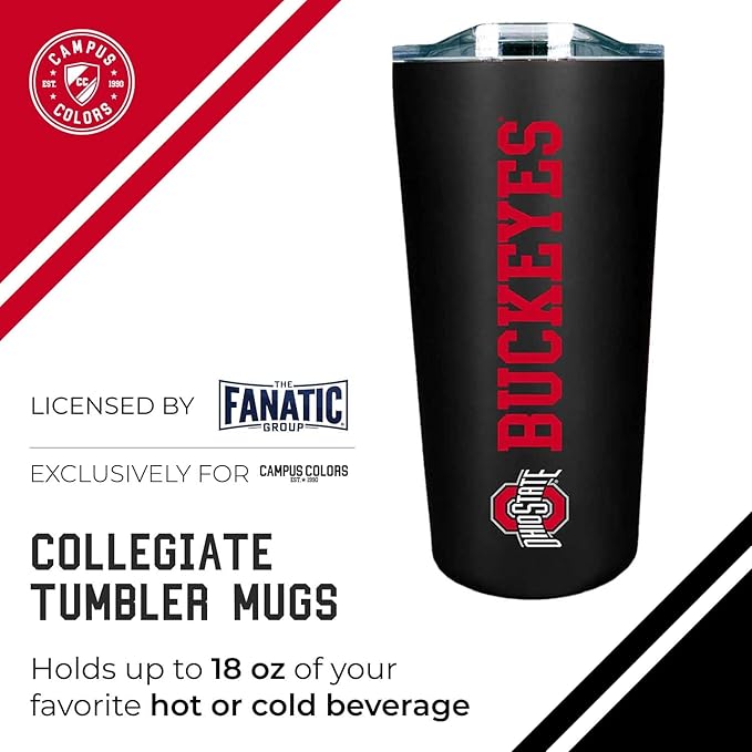 Campus Colors NCAA Stainless Steel Tumbler perfect for Gameday - 18 oz - Double Walled - Keeps Drinks Perfectly Insulated (Ohio State Buckeyes - Black)