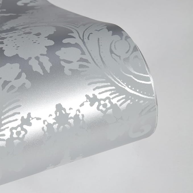 Tempaper Textured Metallic Silver Damsel Removable Peel and Stick Damask - Image 7