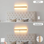 Modern Plug in Wall Sconces, 23.6 inch Faux Wood Texture Finish LED Long Wall - Image 4