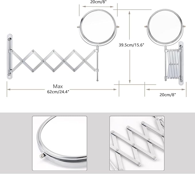 Welllink 8Inch Max Wall Mounted Bathroom Mirror, 10X Magnification - Image 8