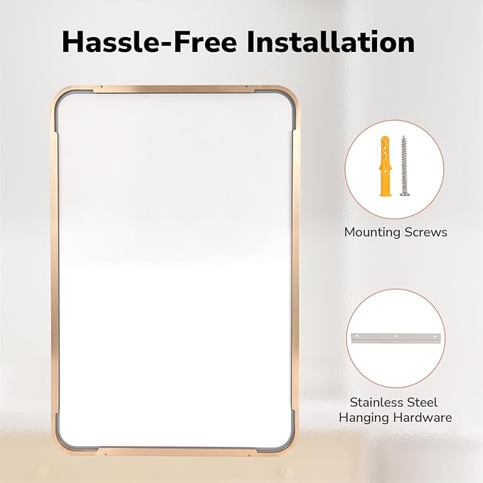 USHOWER Gold Bathroom Mirrors 24"x36" 2 Pack, Brushed Gold Rectangle Mirrors - Image 6