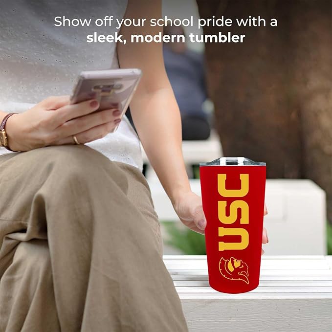 Campus Colors NCAA Stainless Steel Tumbler perfect for Gameday - 18 oz - Double Walled - Keeps Drinks Perfectly Insulated (USC Trojans - Cardinal)