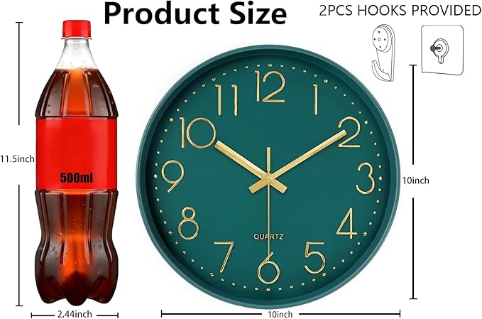 Wall Clock, Silent Wall Clocks Battery Operated 10 Inch- Modern Non Ticking - Image 3