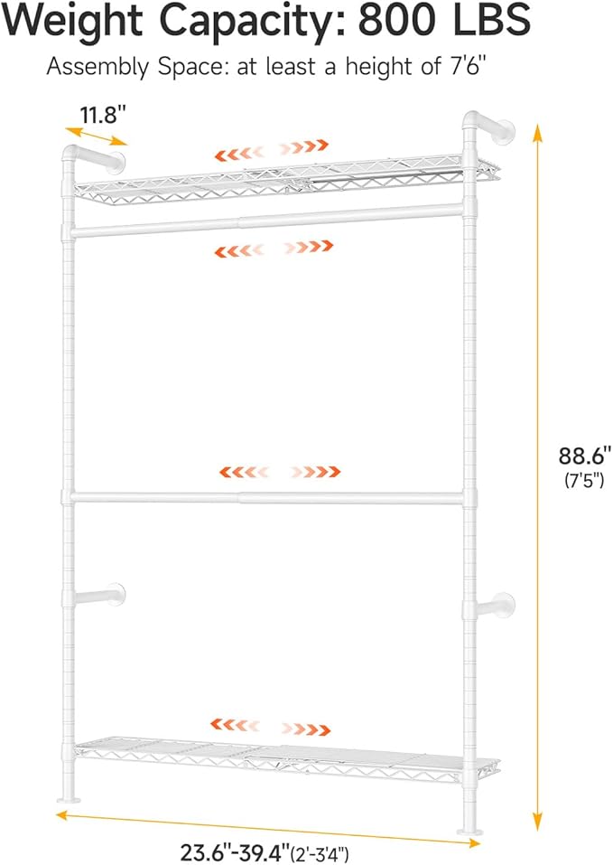 ONBRILL H1 Plus Expandable Wall Mounted Closet System, 2FT-3.3FT Closet - Image 2