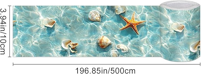 HOMETITUTE Wallpaper Border Peel and Stick Wall Border Coastal Shell Water - Image 3