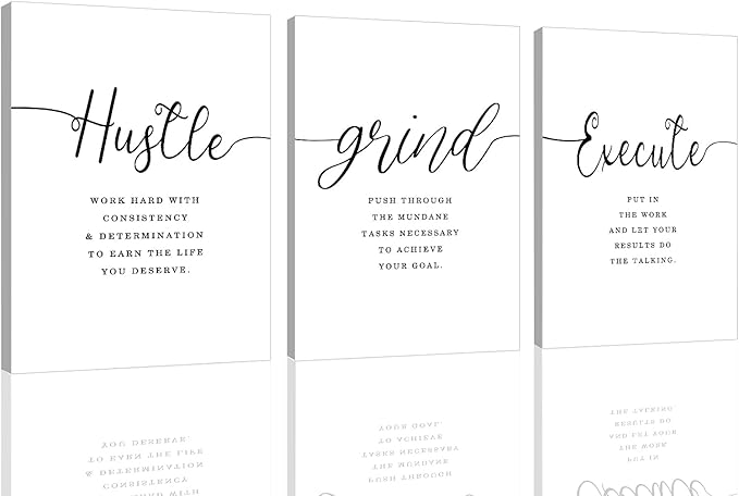 Framed Canvas Wall Art Grind Hustle Quote Poster, Office Wall Art, Positive by EPHANYART