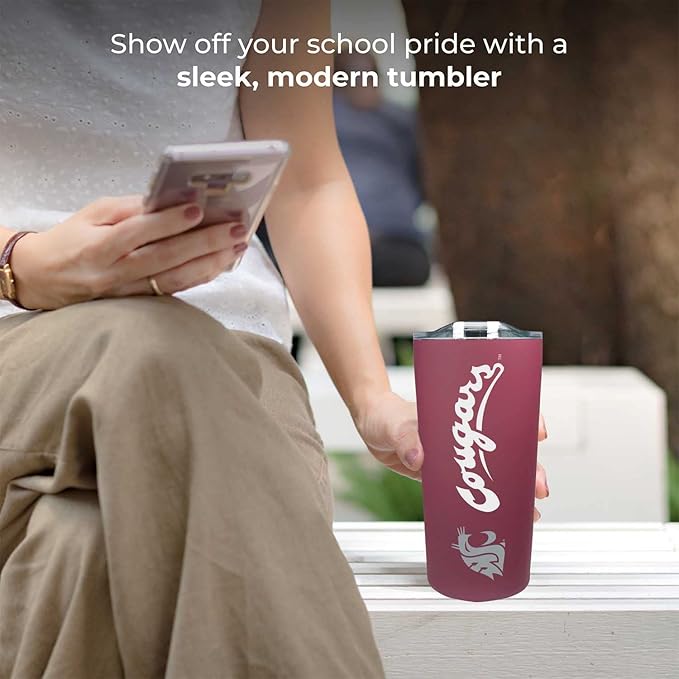 Campus Colors NCAA Stainless Steel Tumbler perfect for Gameday - 18 oz - Double Walled - Keeps Drinks Perfectly Insulated (Washington State Cougars - Maroon)