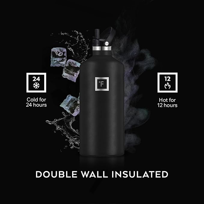 IRON °FLASK Camping & Hiking Hydration Flask with Straw, BPA-Free Insulated Stainless Steel Sports Water Bottle - 64 oz Dark Rainbow