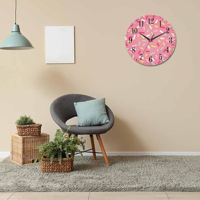 Mxocom Pink Donut Glaze Wall Clock Ice Cream Chocolate Colorful Sprinkles 10 - Image 6