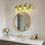 3-Light Vanity Lights with Green Tulip Glass Shade, Vintage Vanity Wall Sconce - Image 7
