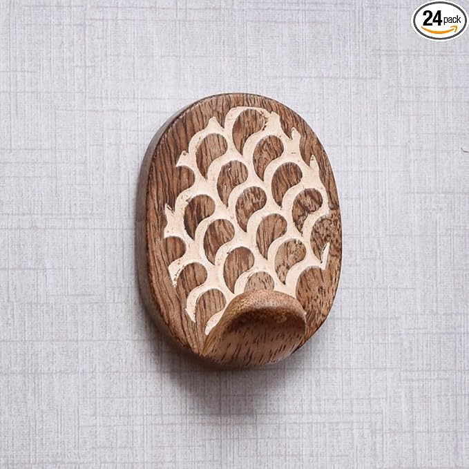 IndianShelf 6 Lb- 24 Pieces Decorative Wood Adhesive Wall Hooks–Boho Peel and by IndianShelf