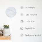 Minimalist LED Digital Wall Clock – USB Powered | Marble Style | 12/24 Hour - Image 2