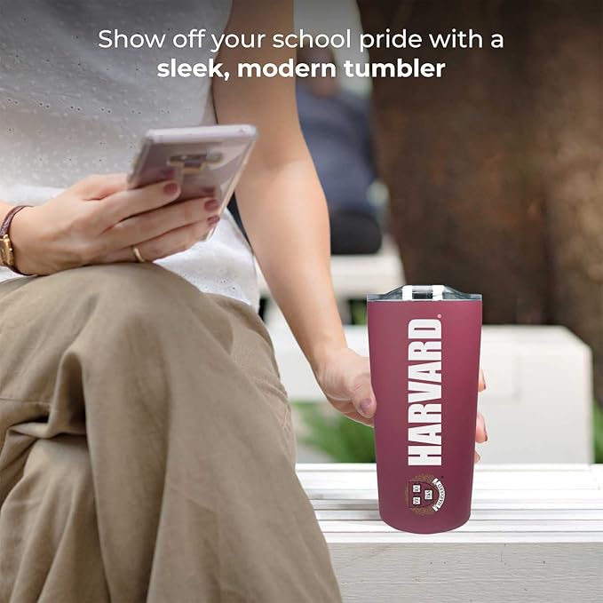 Campus Colors NCAA Stainless Steel Tumbler perfect for Gameday - 18 oz - Double Walled - Keeps Drinks Perfectly Insulated (Harvard Crimson - Crimson)