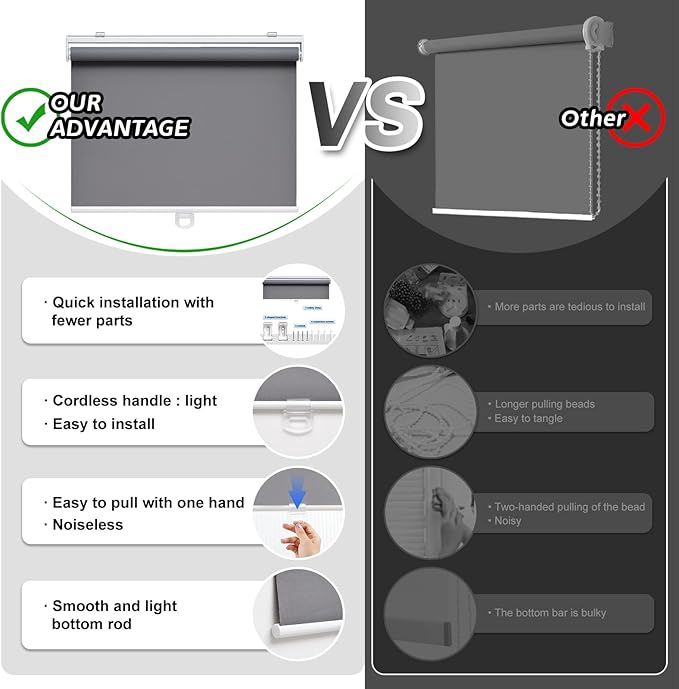 AOSKY Cordless Roller Shades Blackout Blinds - Image 6