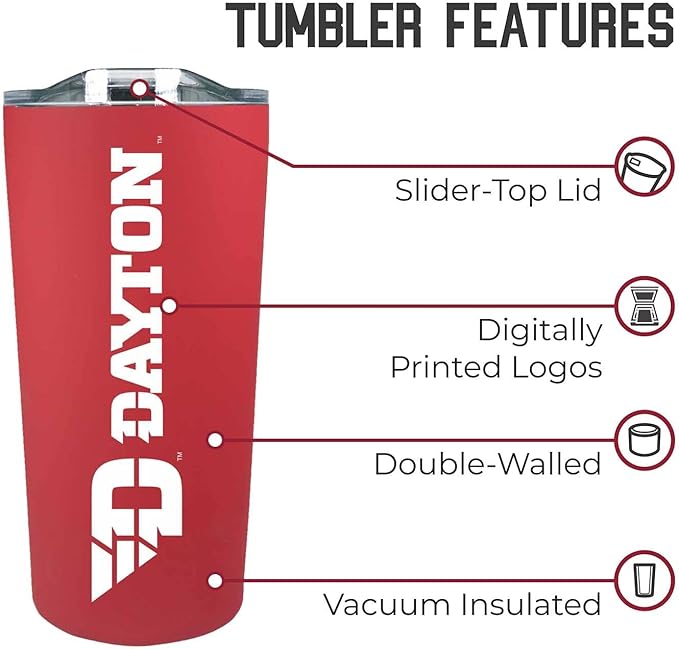 Campus Colors NCAA Stainless Steel Tumbler perfect for Gameday - 18 oz - Double Walled - Keeps Drinks Perfectly Insulated (Dayton Flyers - Red)
