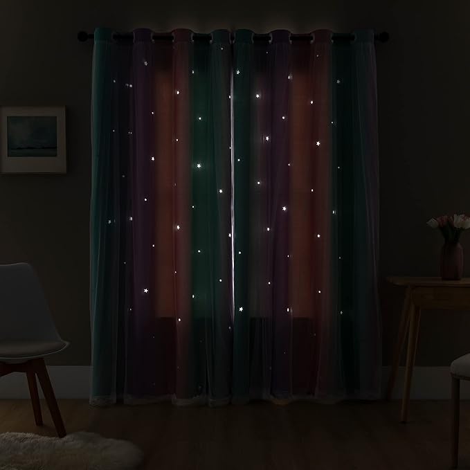 XiDi Curtains for Bedroom Kids Rainbow Pink Purple Green Curtains for Girls - Image 6