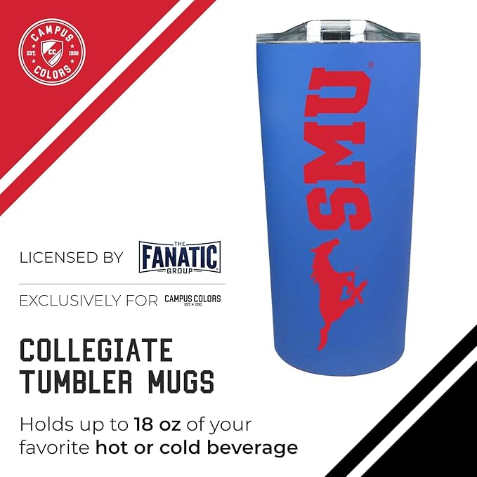Campus Colors NCAA Stainless Steel Tumbler perfect for Gameday - 18 oz - Double Walled - Keeps Drinks Perfectly Insulated (SMU Mustangs - Royal)