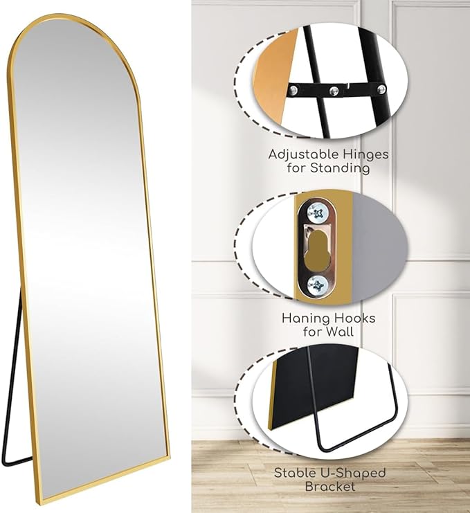 Prywot Arched Floor Mirror, 58 "x 18" Full Length Mirror Wall Mirrors Hanging - Image 5