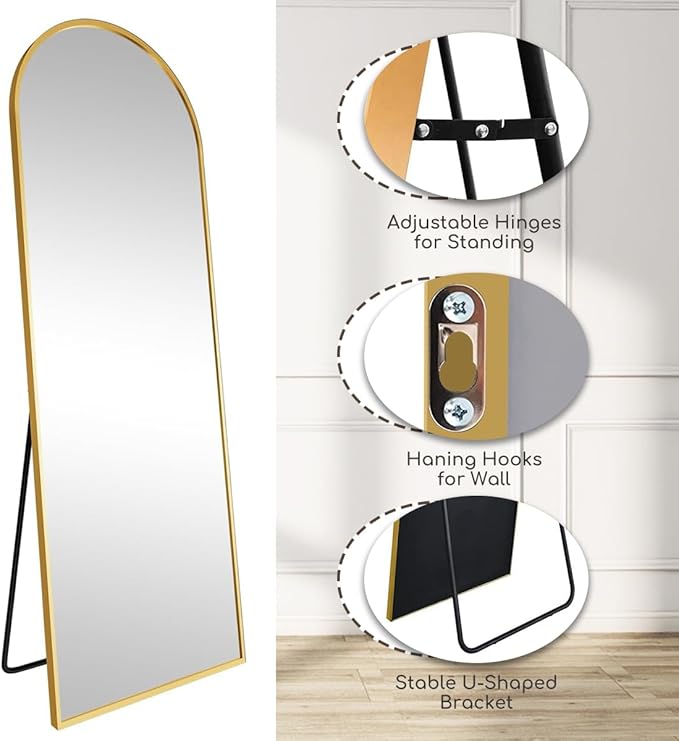 Prywot Arched Full Length Mirror, Modern Full Body Mirrors - Image 6