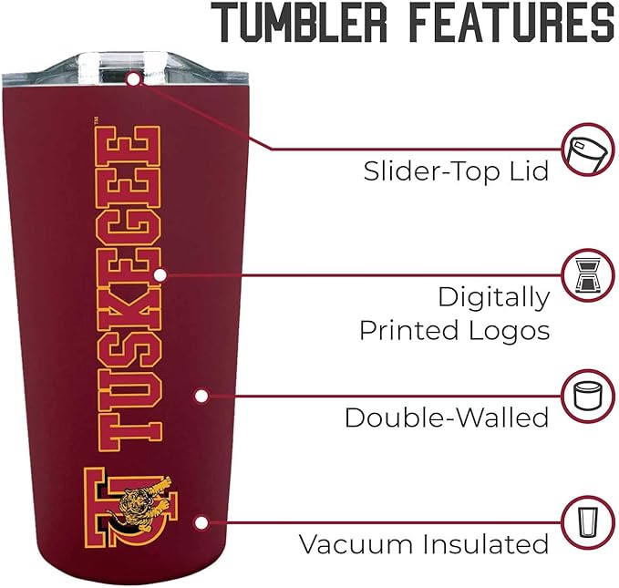 Campus Colors NCAA Stainless Steel Tumbler perfect for Gameday - 18 oz - Double Walled - Keeps Drinks Perfectly Insulated (Tuskegee University - Maroon)