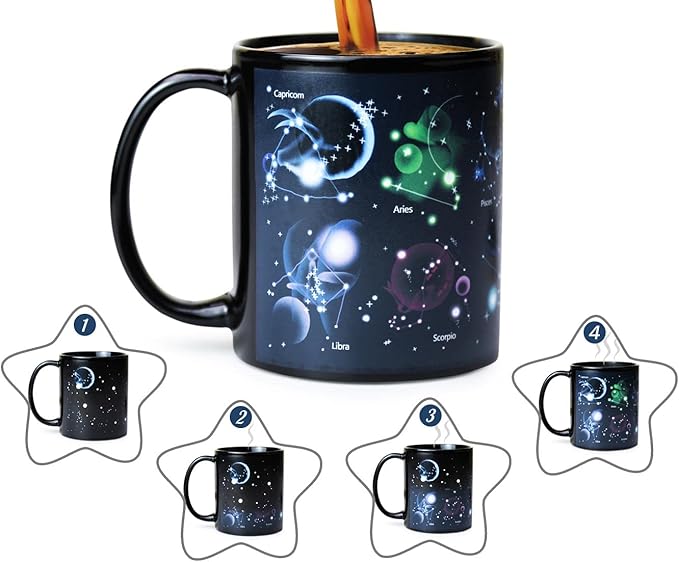 Astronomy Gifts Coffee Mug with Lid, 12 Constellation Space Gifts for Men & Women, Planet Galaxy Themed Ceramic Mug, Fast Delivery