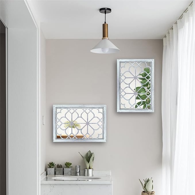 Wocred Set of 2 Rectangular Wall Mirror, Gorgeous Rustic Farmhouse Accent Mirror - Image 3