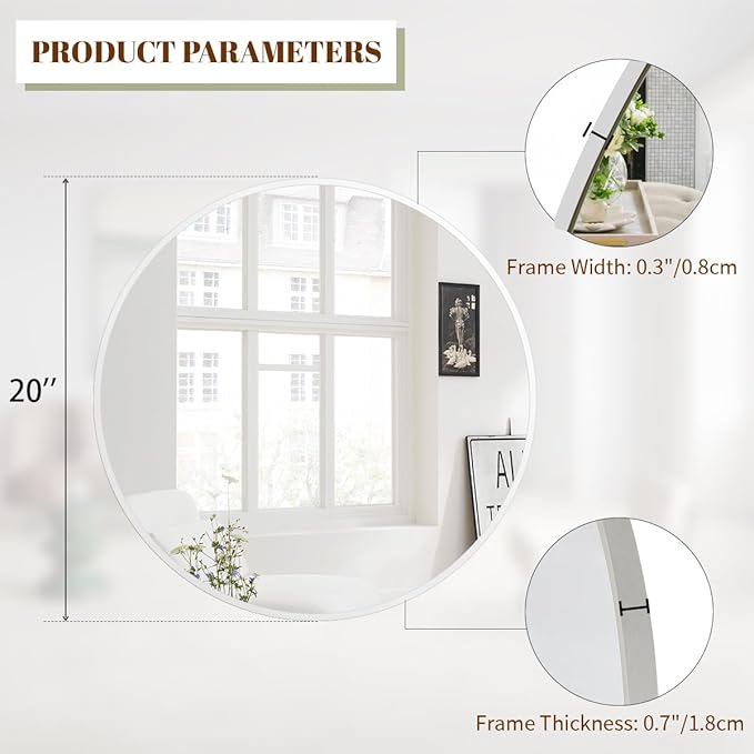 BEAUTYPEAK 20 Inch Round Mirror, Metal Frame Circle Mirror, Wall Mounted - Image 4
