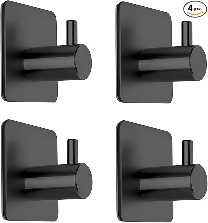 Fotosnow Black Adhesive Towel Hooks Heavy Duty Stick on Wall Hooks Shower Hooks by Fotosnow