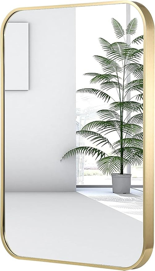 20x28 Inch Gold Bathroom Mirror, Brushed Brass Gold Metal Framed Rectangular by JENBELY