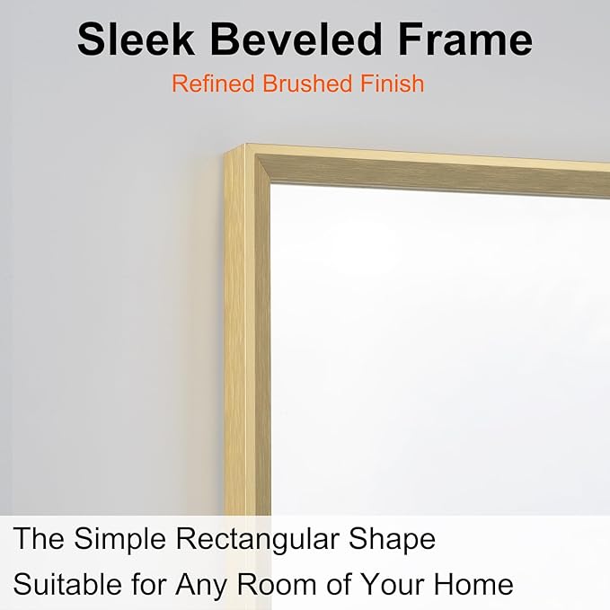 Bathroom Mirror for Wall, 36x24 Inch Metal Framed Mirror, Brushed Gold - Image 2