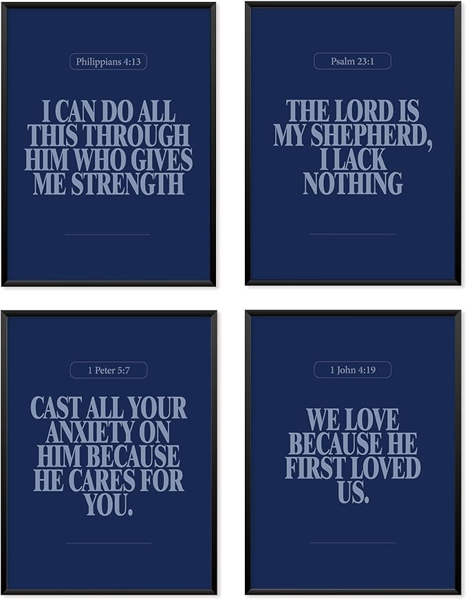 Locomiss Navy Blue Christian Wall Art Decor, Modern Bible Verse Prints by Unknown
