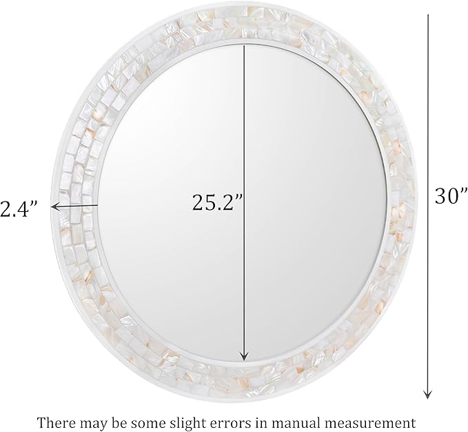 Mosaic Mirrors for Wall 30 Inch, Natural Mother of Pearl Inlay White Framed - Image 3