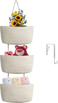 TeoKJ Over the Door Hanging Basket, 3-Tier Woven Cotton Wall-Mounted Storage by TeoKJ